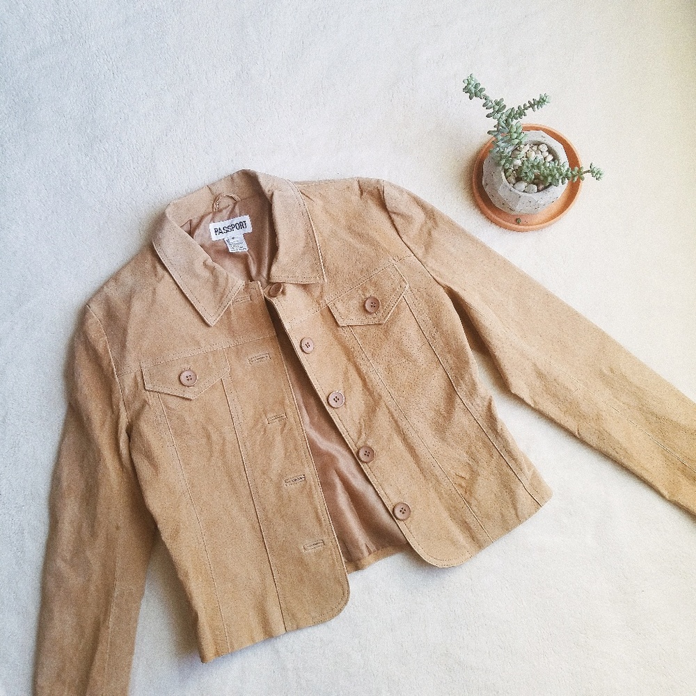 Passport Tan Raw Hide Leather Suede Jacket